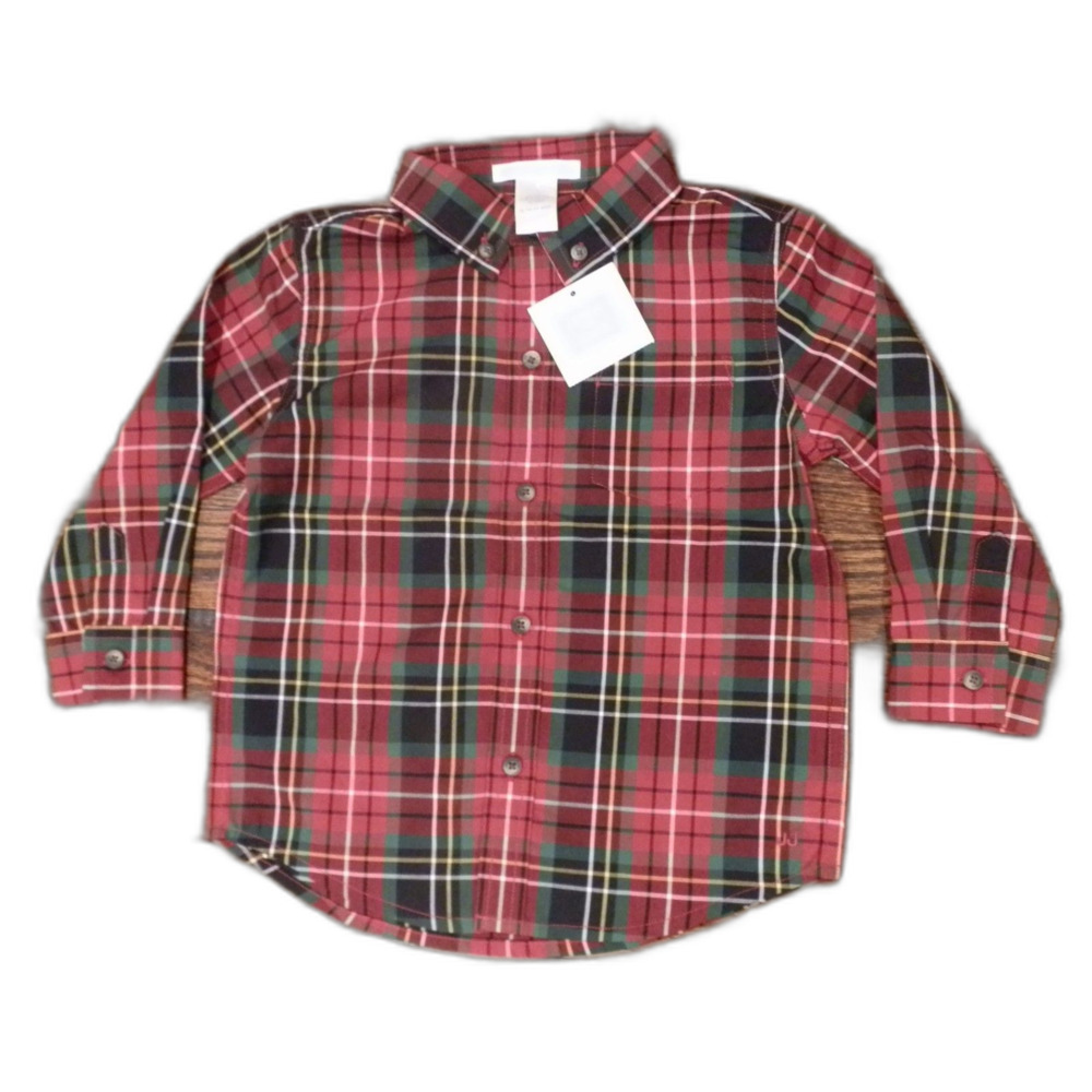 Janie and Jack Red Plaid Button down Shirt Kids Baby Size 18-24 Months NWT